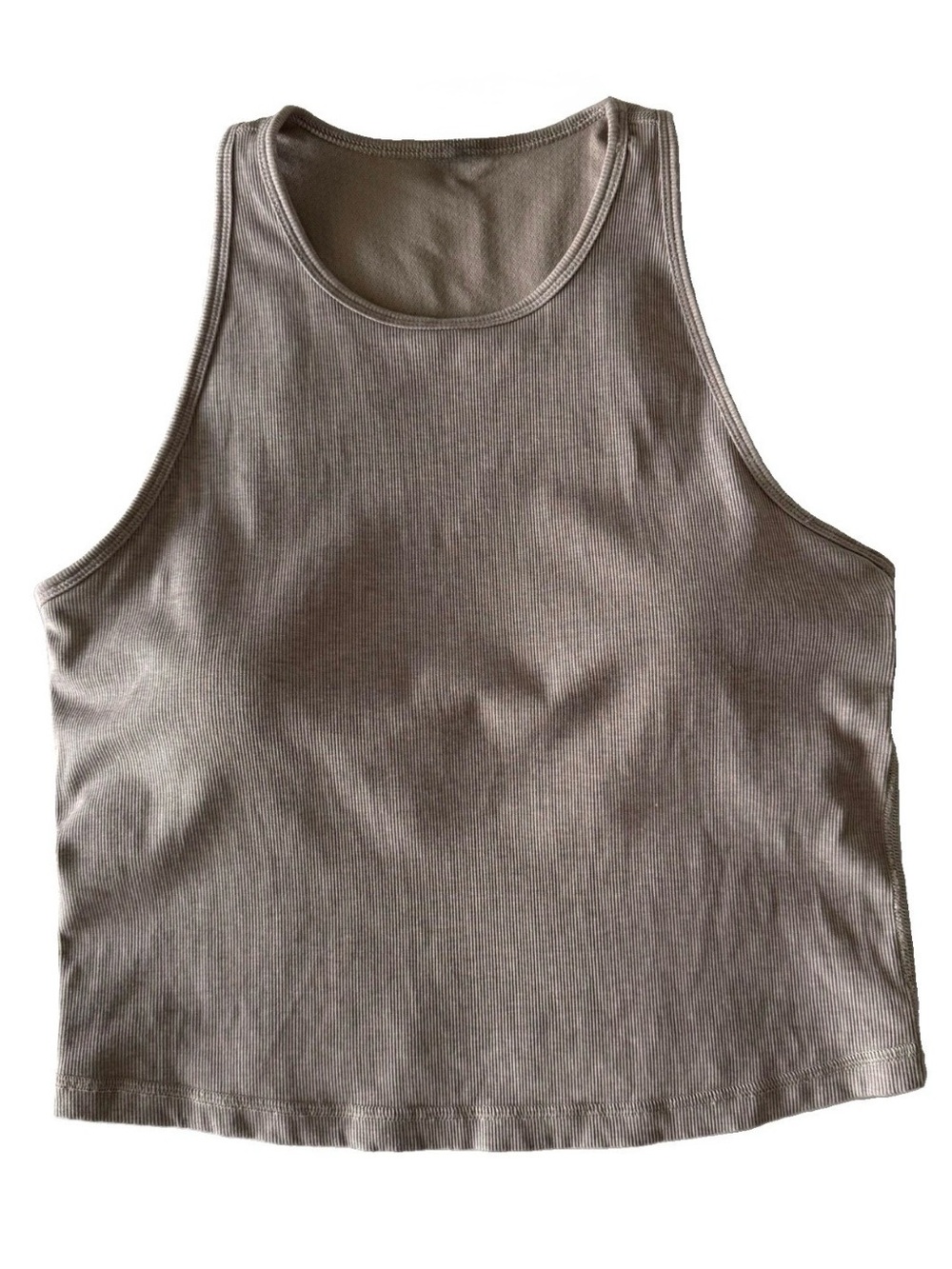 Vuori Ribbed Knit Cropped Tank Top Built-In Shelf Bra Soft Gray purple Yoga Lg